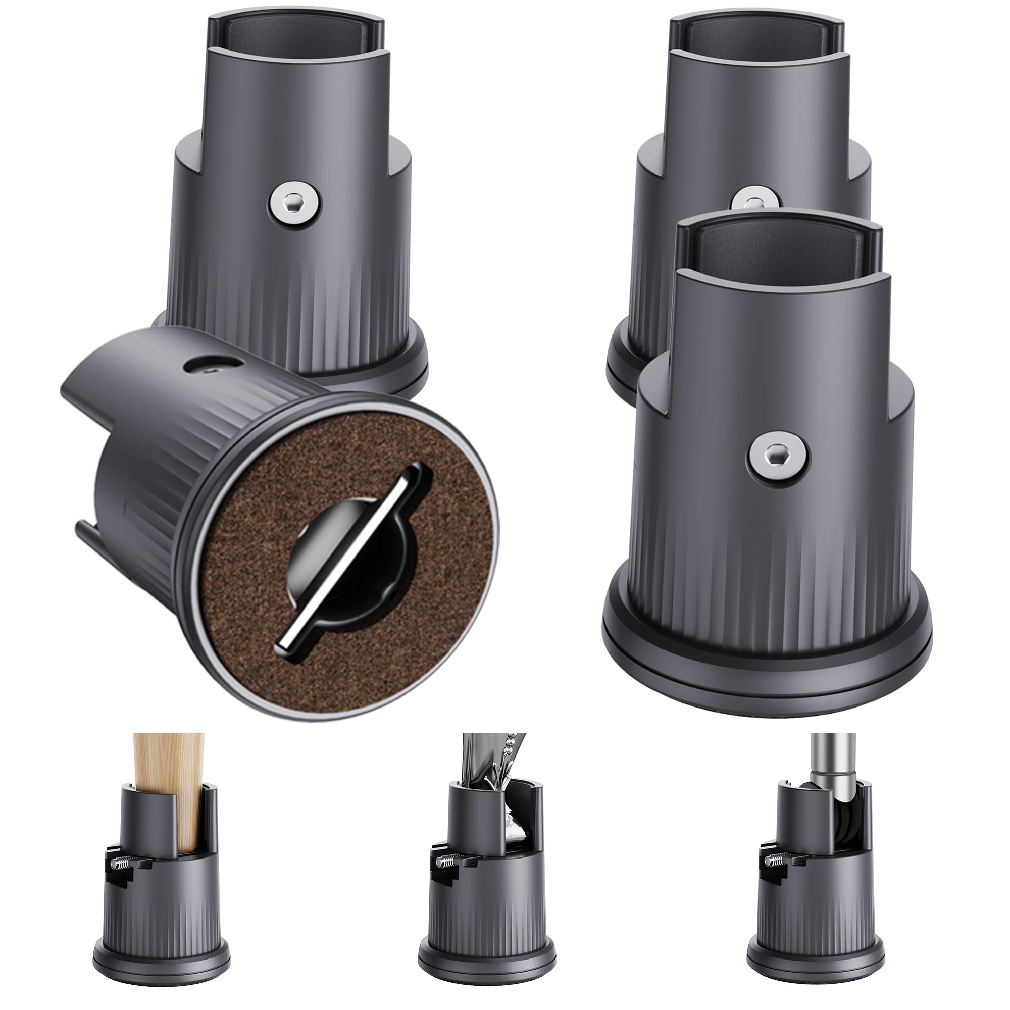 TERRIFI Adjustable Bed Risers with Arc-Shaped Retaining Clip, Fit Legs Diameter from 0.59–1.65 Inch, Elevation in Heights 2.36 Inch Heavy Duty Bed Risers Supports Up to 5000 Lbs(Gray, 4 Pack)