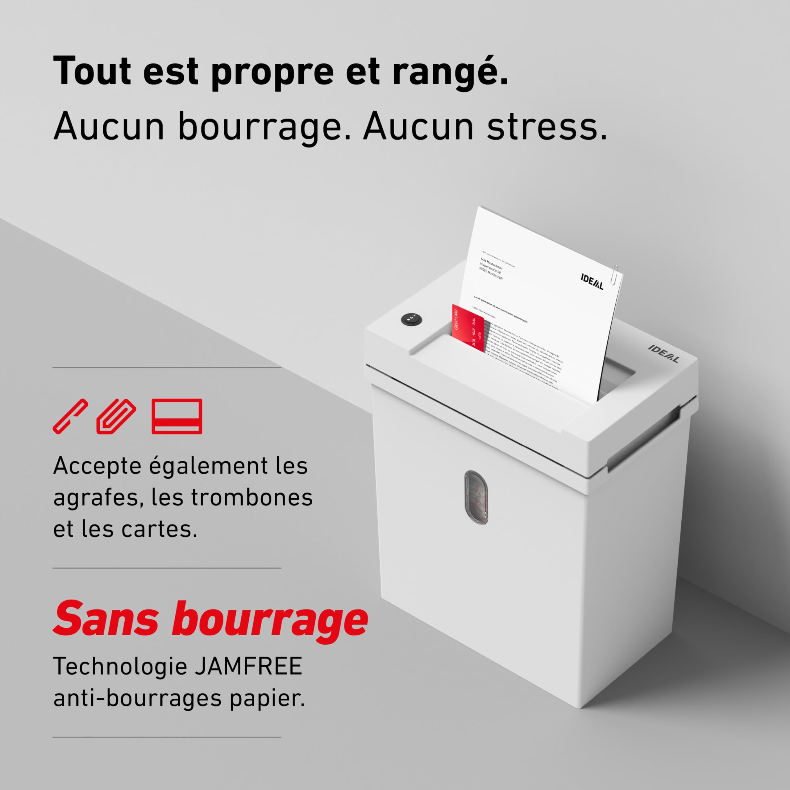 Destructeur de Papier Ideal Shredcat 8200 CC, Coupe croisée 2x12 mm, Niveau de sécurité P-5, 12 Feuilles, 21 litres, Conforme RGPD, Puissant