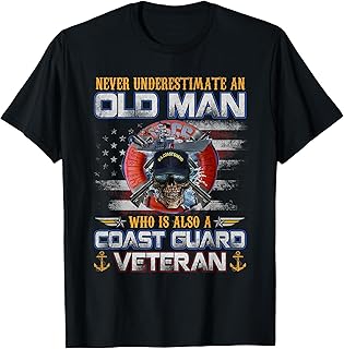 Never Underestimate an Old Man U.S Coast Guard Veteran Flag T-Shirt