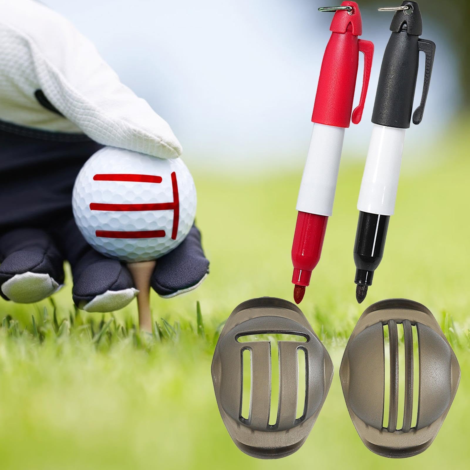 Marcadores de pelota de golf, kits de alineación de dibujo, accesorios con 2 plantillas y 2 marcadores