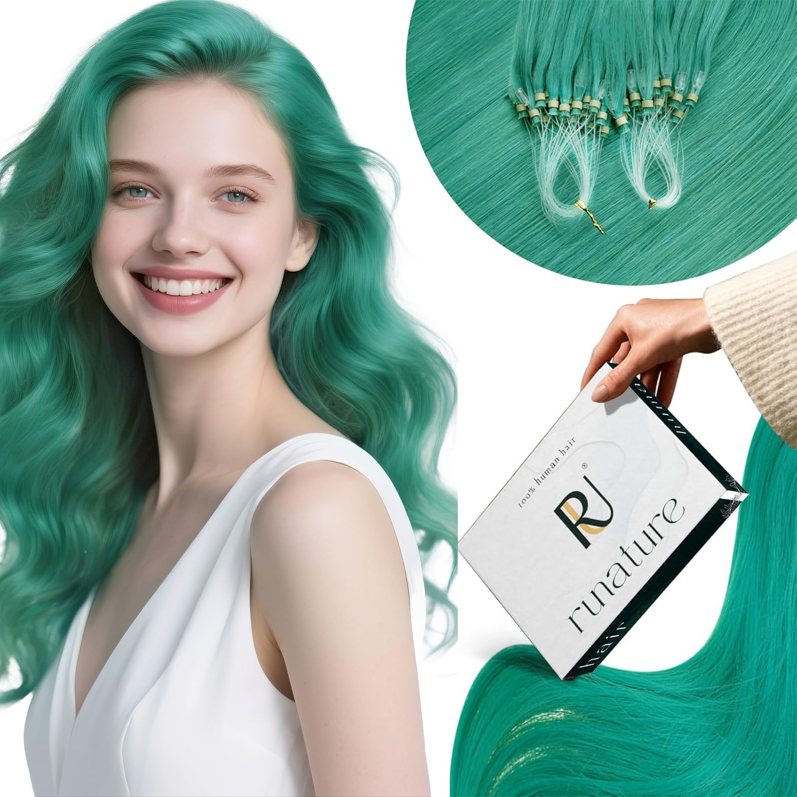 RUNATURE 18 Inch Nano Hair Extensions Real Human Hair Black Balayage Brown Nano Beads Hair Extensions Real Human Hair Ombre Blonde Invisible Straight Remy Nano Rings Hair 50g 50s #1b/4/27 — view 59