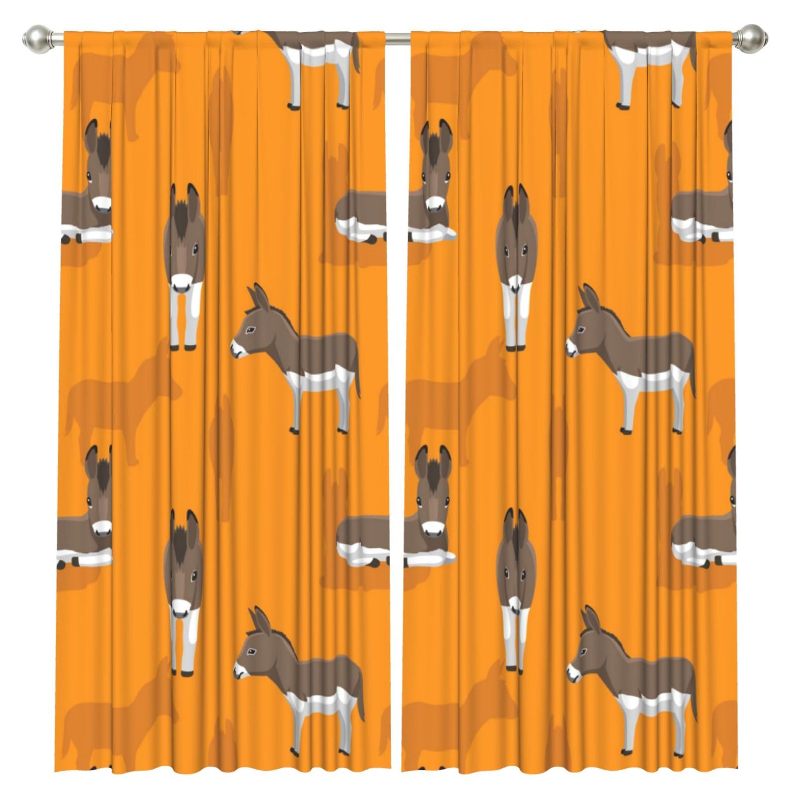 InOmak Cartoon Donkey Pattern, 2 Panels Window Curtains 52 x 84 Inch Blackout Curtains for Living Room Bedroom