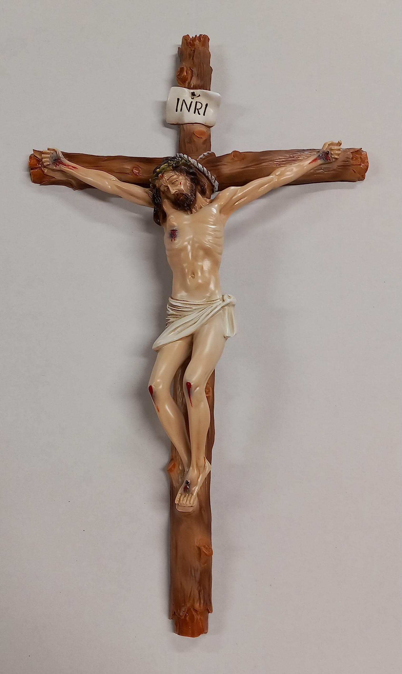 ArteSacraCaravaggio Crucifix mural en marbre résine décoré à la main 53 x 31 cm Fabrication artisanale