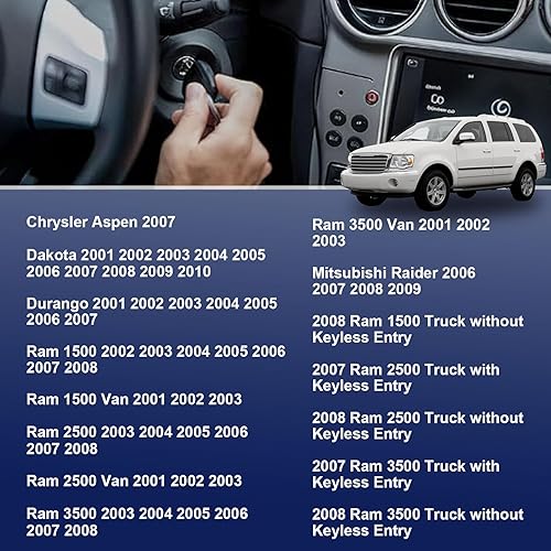 Miniatura 2 de Cilindro de bloqueo de interruptor de encendido compatible con Chrysler Durango Dakota Ram 1500 2500 3500 2001-2010 Pickup Truck Van Reemplazar OEM