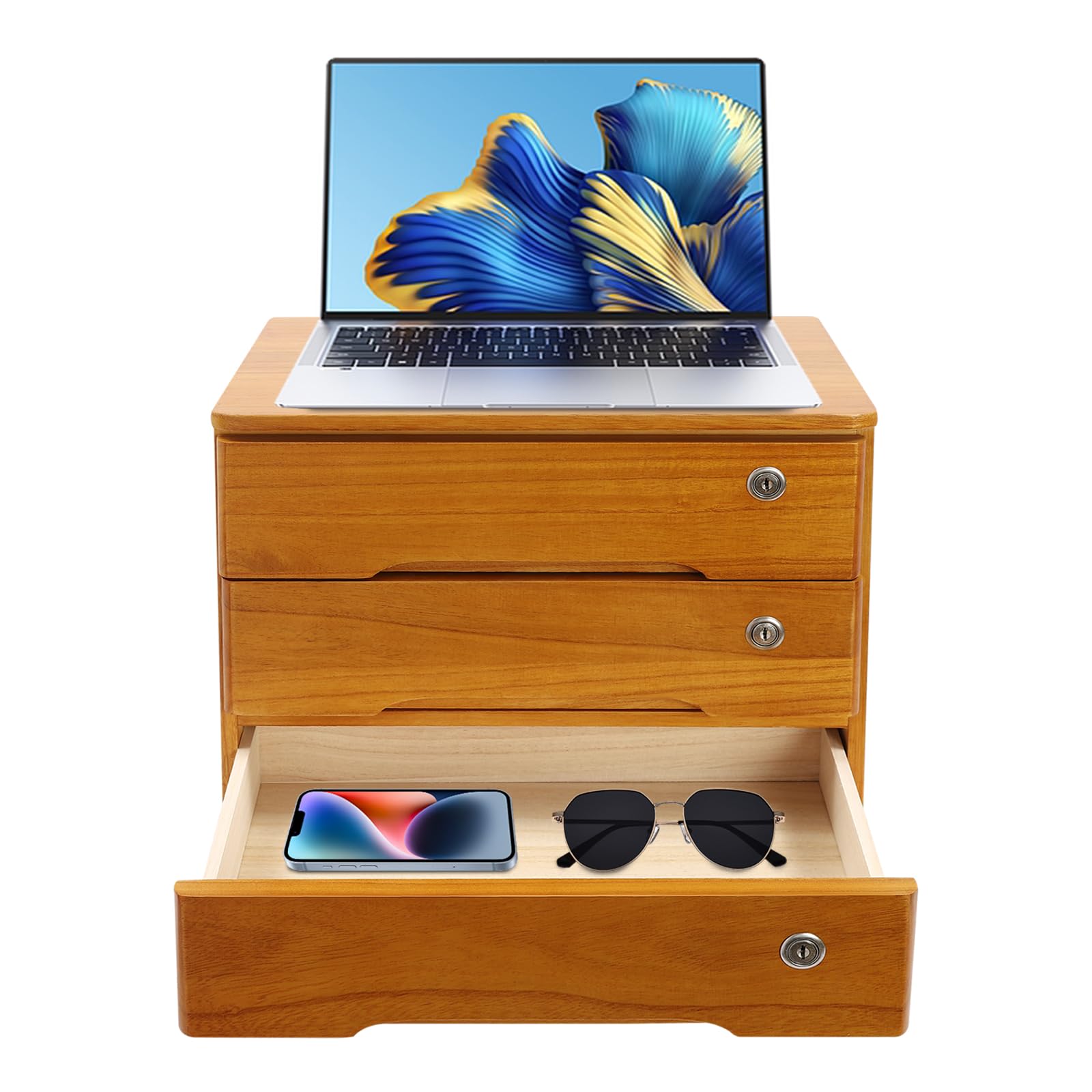 Mensola da ufficio, 3 strati, con 3 chiavi e 6 cassetti, in legno, portata massima 30 kg, per ufficio, studio, camera da letto, comò