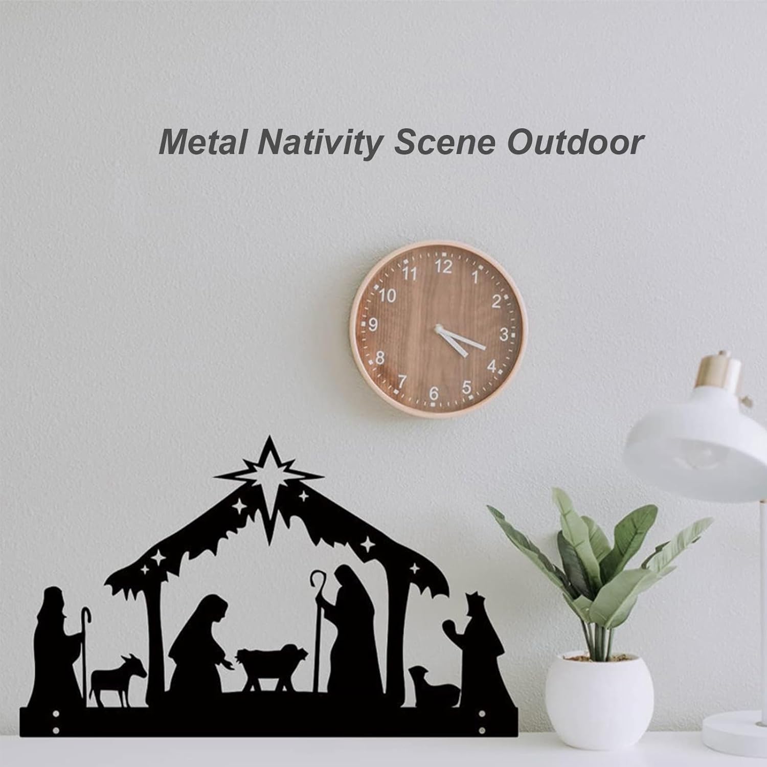 Outdoor Christmas Decor with Stable,Metal Nativity Scene Yard Stake,Star & Holy Family Silhouette for Lawn and Garden