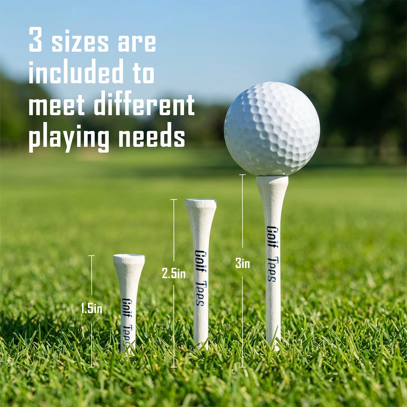 Bambus-Golf-Tees in verschiedenen Größen mit tragbarem, rundem Etui (7,6 cm, 6,3 cm, 3,8 cm), Golf-Geschenke für Männer, Golfer, ideales Golfzubehör für Männer und einzigartige Geschenke für