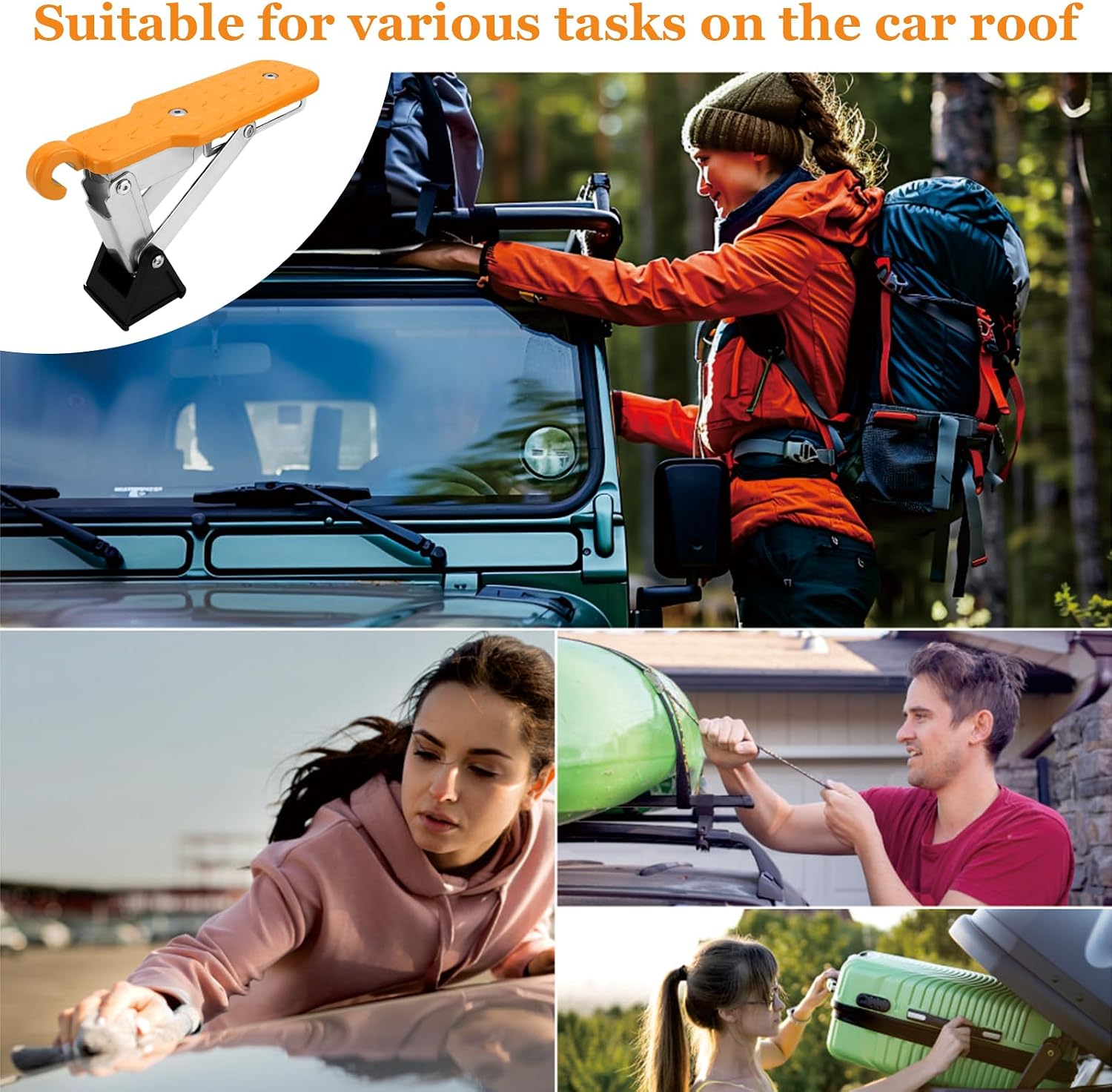 Car Door Step - SUV Roof Access Foldable Stand Pedal for Door Latch, Supports Both Feet for Vehicle, Trucks, Max Load 500lbs, Aluminum Alloy, 1 Pcs