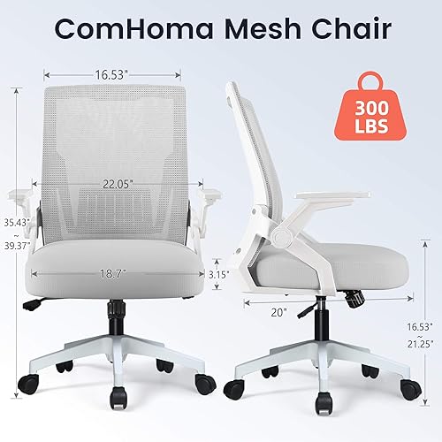 Miniatura 2 de COMHOMA Silla de oficina con reposabrazos abatibles, silla de escritorio ergonómica para computadora con soporte lumbar adaptativo, silla de estudio