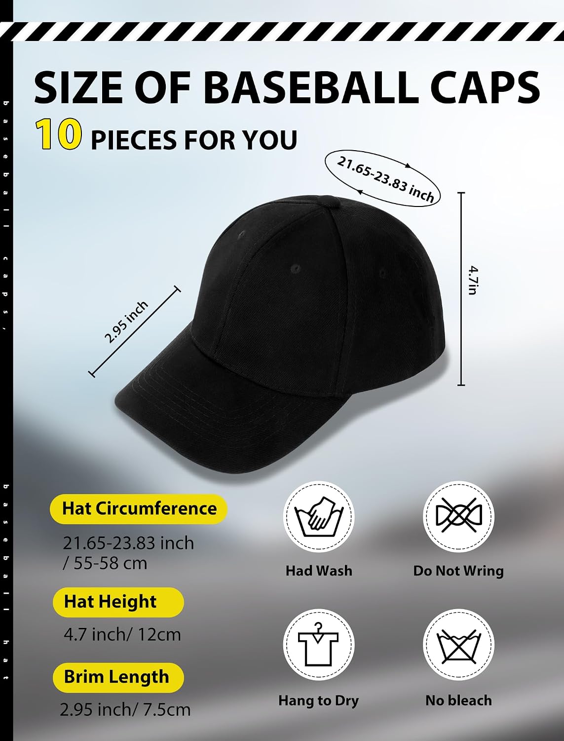 10 Pack Baseball Caps Adjustable Plain Hats Unisex Sport Blank Caps for Men Women