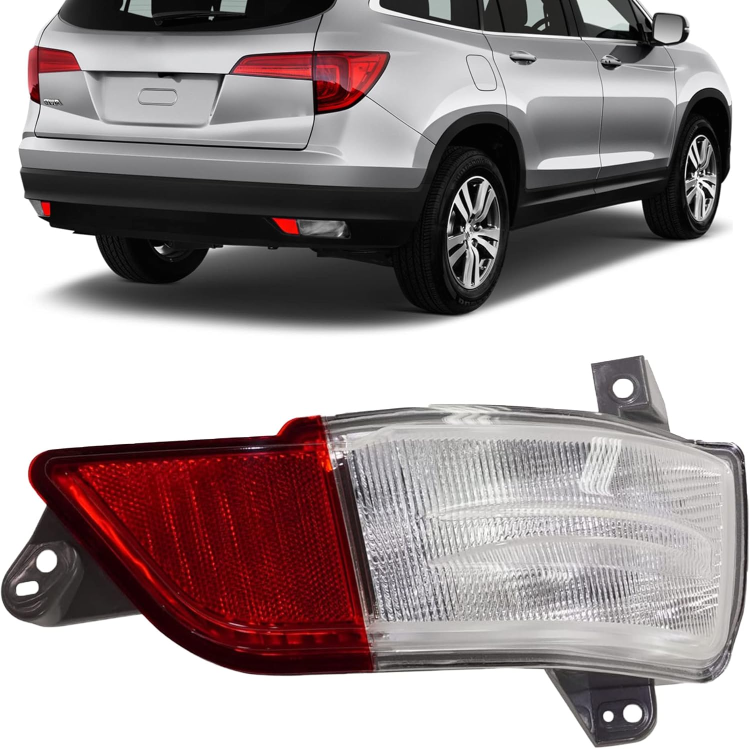 Backup Light Assembly For 2016 2017 2018 Honda Pilot - Fits Passenger Side of Honda Pilot Rear Bumper - Includes Bulb, Lens, Housing - Tail Light For Pilot EX EX-L LX Touring Elite
