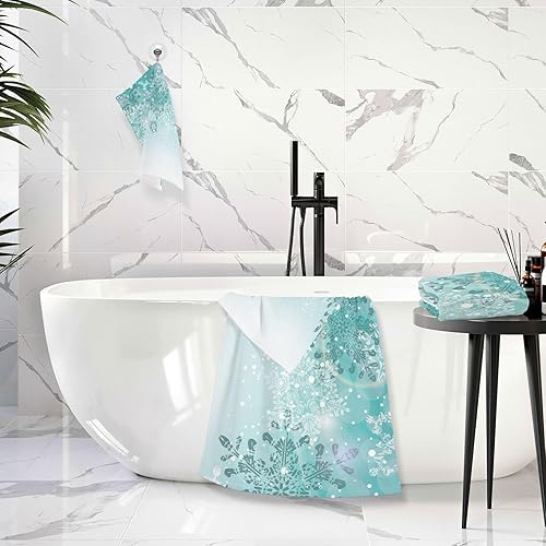 Miniatura 3 de senya Juego de toallas de baño, toallas de baño de algodón de Navidad, color verde azulado, turquesa, de invierno, suaves, altamente absorbentes, de