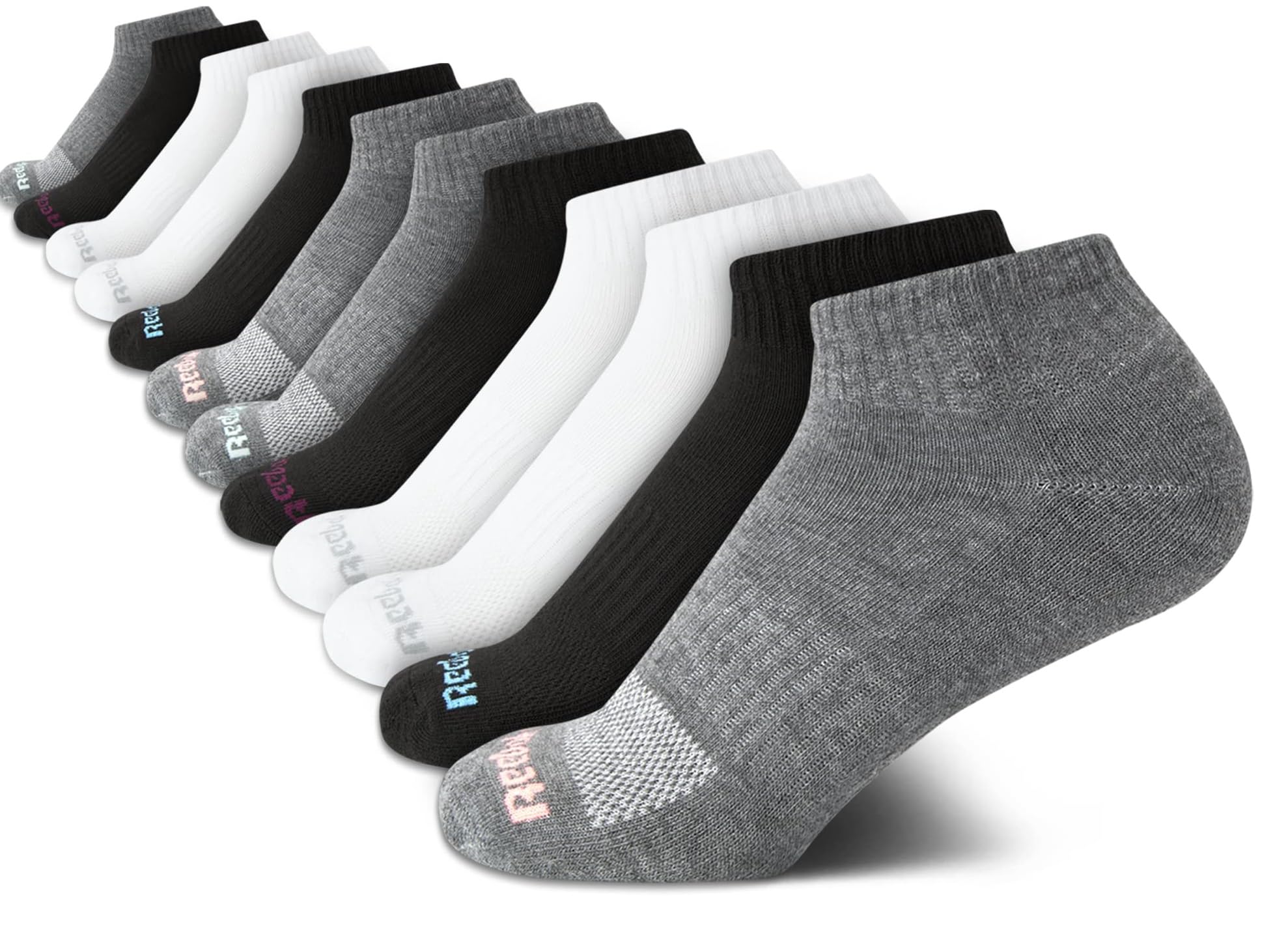Reebok Womens Quarter Socks Moisture Wicking Cushioned Ankle Socks, 12 Pack