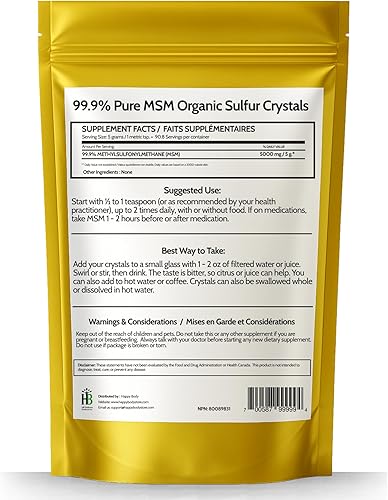 Miniatura 2 de Cristales orgánicos de azufre, 99 % puros, cristales MSM, Suplemento MSM premium, excelente calidad y absorción Paquete de 1 libra, 1