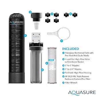 Aquasure Serene Lite Whole House Salt-Free Water Conditioning Descaler System with Triple Purpose Pre-Treatment Filter (800,000 Gallons Salt-Free System)