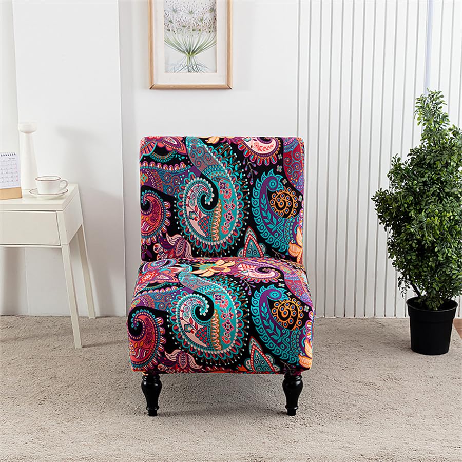 Image of Eco-Ancheng Armless Chair Slipcover Removable Armless Accent Chairs Covers Washable Armless Slipper Chair Slipcover Printed Armless Chair Furniture Protector Covers for Living Dining Room Hotel