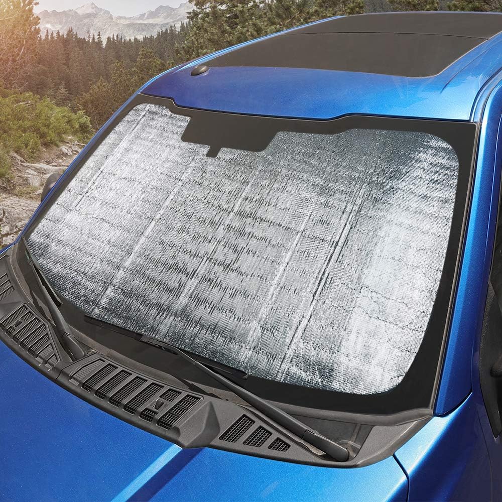 RT-TCZ Windshield Sunshade UV Ray Reflector Sunshade Visor for 2015-2020 Ford F150 F250 F350 Trucks,Silver