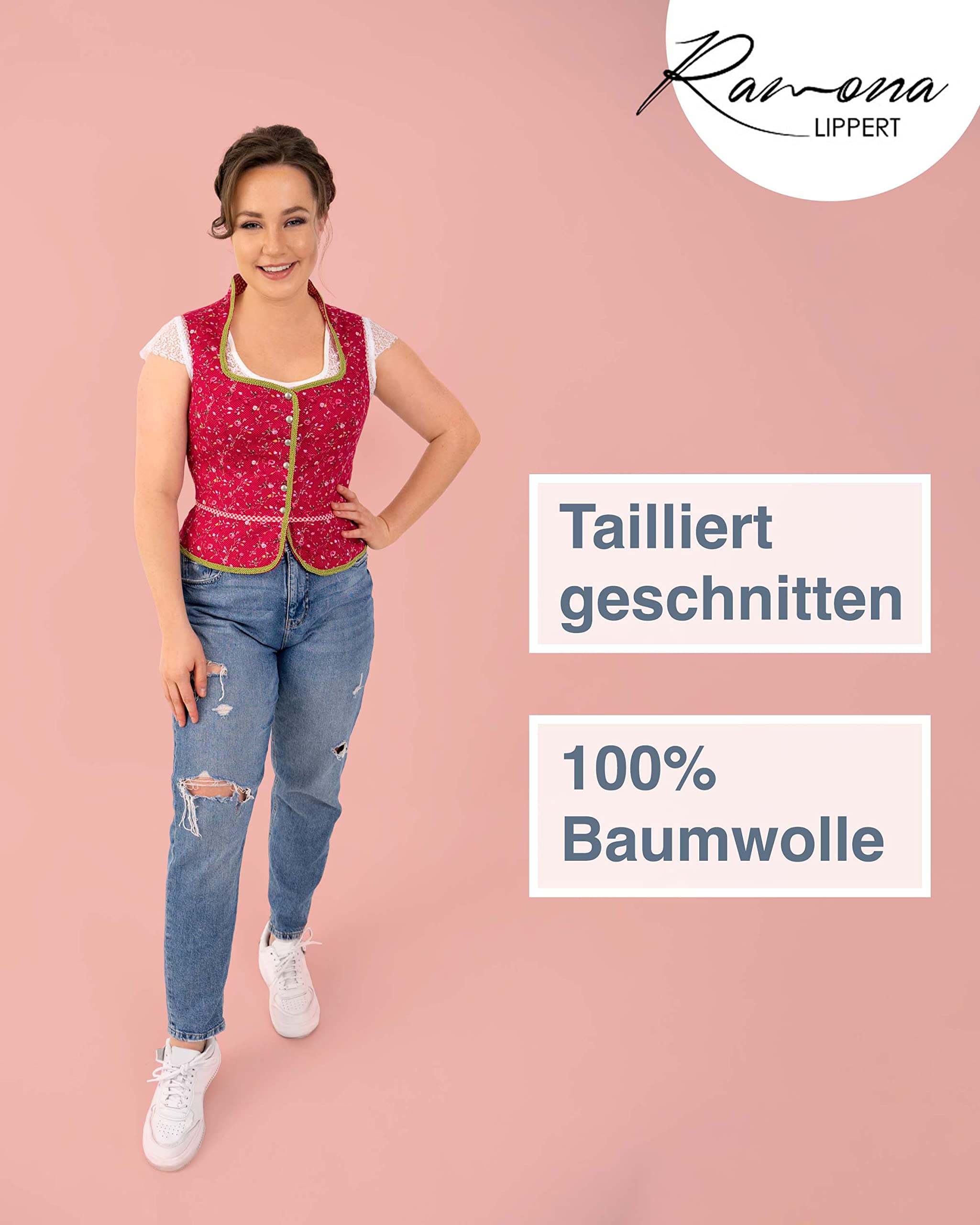 Ramona Lippert Damen Trachtenmieder Marion – traditionelles Mieder mit floralen Mustern, figurbetont & festlich