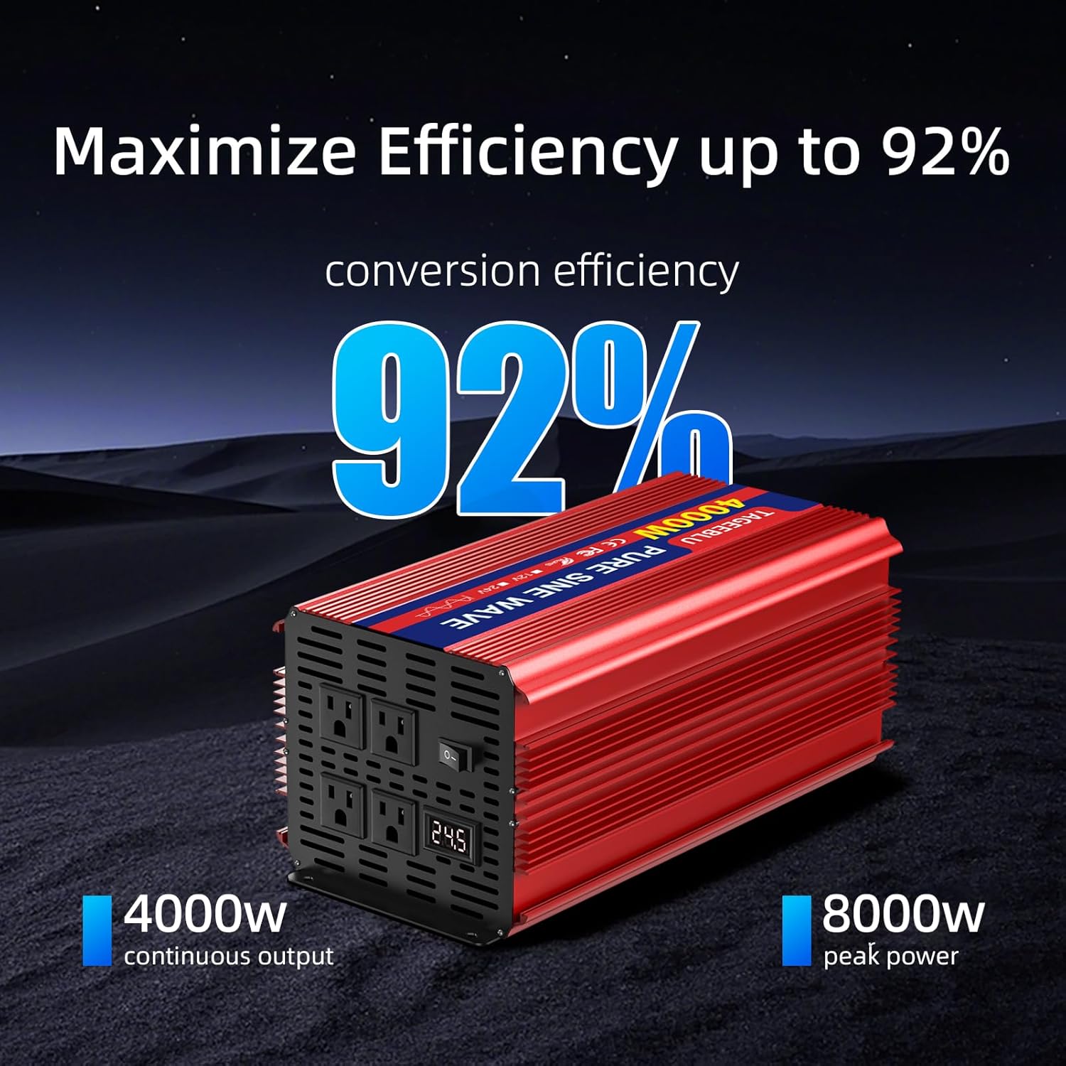 4000W 24V Pure Sine Wave Inverter, 24V DC to 110V/120V AC Power Inverter for RV、Off Grid、Truck、Power Outage with 4 AC outlets and LCD Display
