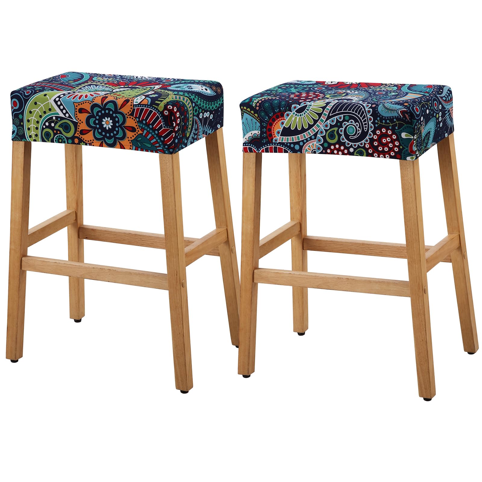 YISUN Stool Covers Rectangle - 2 Pack Stretch Waterproof Saddle Seat Cover Counter Bar Stools Bar Chairs Covers Kitchen Island Chairs Cushion Protector (2, F-deep Blue)