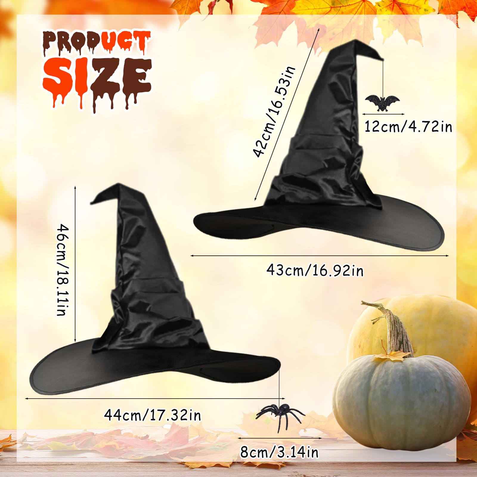 YAUOIPI 2 Pack Witch Hats Women, Black Halloween Witch Hat - Image 2