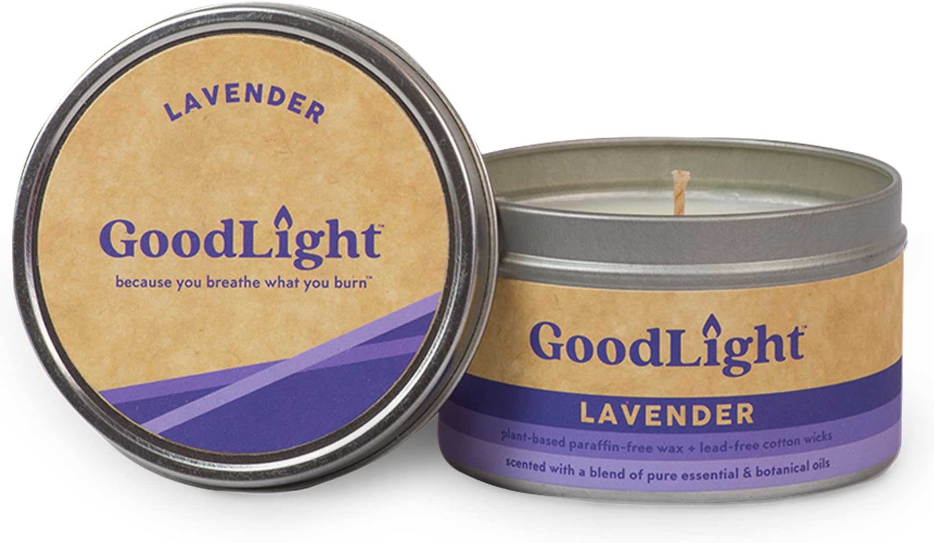 GoodLight Paraffin-Free Scented Candle, Clean Burning Non-Toxic Tin Candles, Lavender Essential Oil Scented Travel Candle 6oz