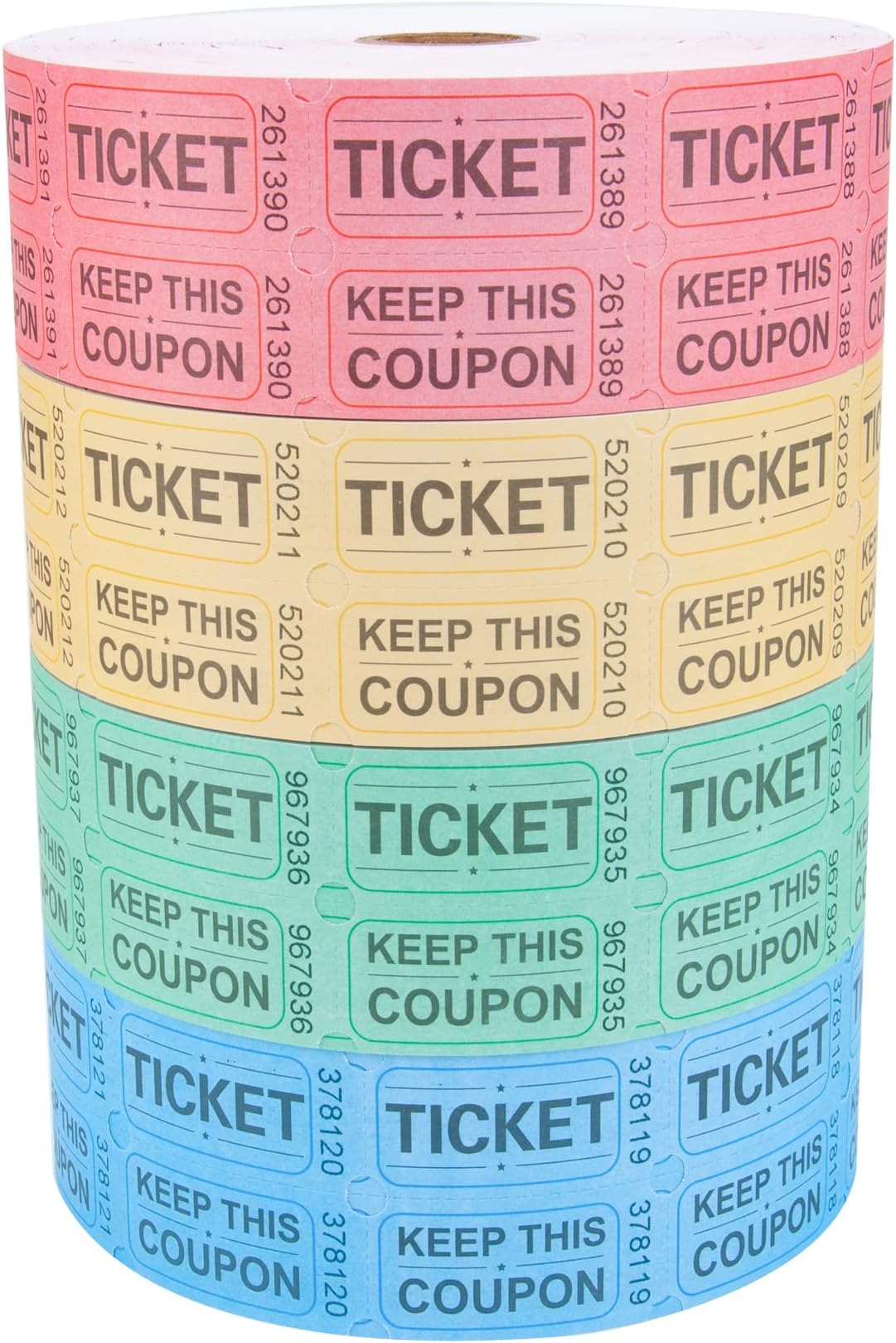 8000 Assorted Raffle Ticket Rolls, Double Raffle Tickets Set of 4 Colors Printable for Raffle, Events, Classroom, Entry, Class Reward & Door Prize