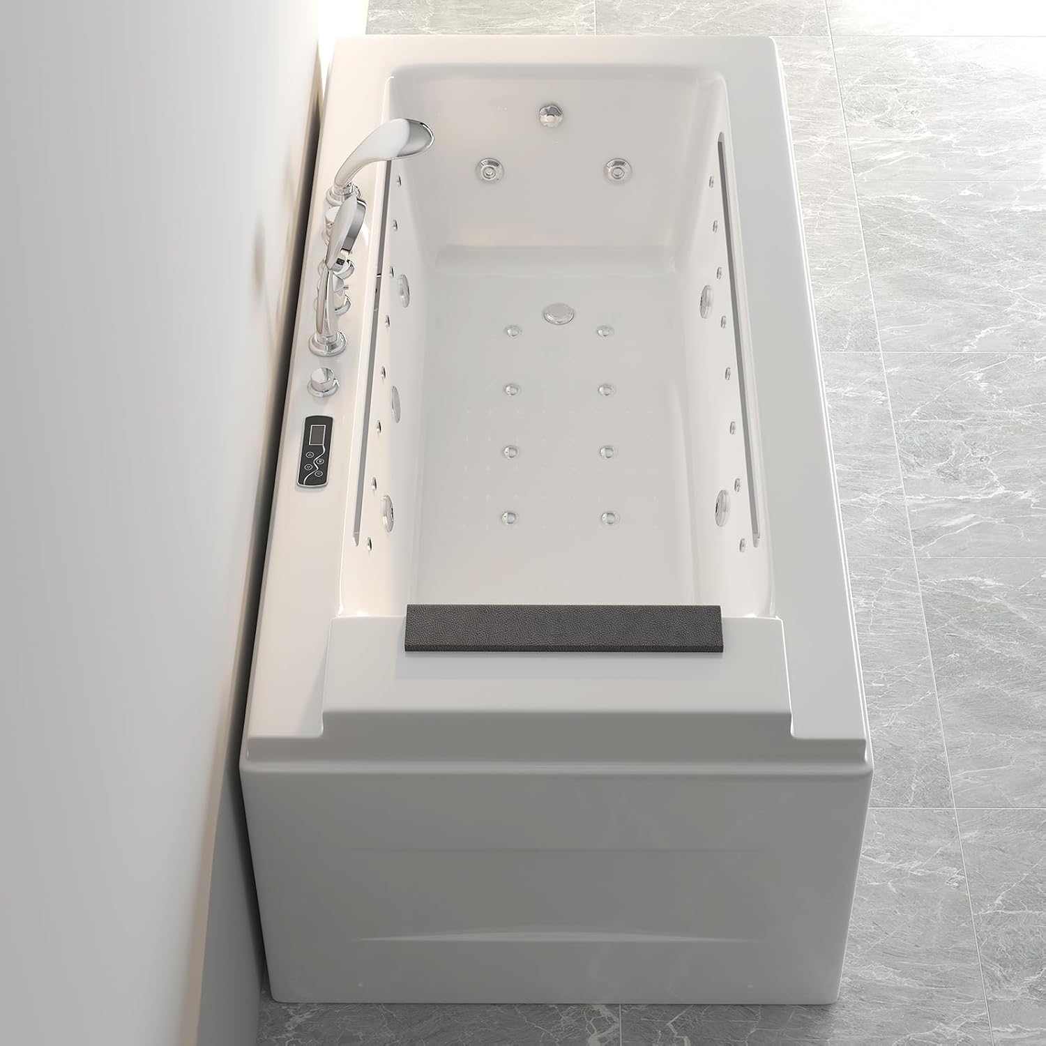 Whirlpool Bathtub, 67" Jetted Tub with Light, Hydro Massage, Spa Experience, White, Acrylic, Freestanding, Rectangular, Left Side