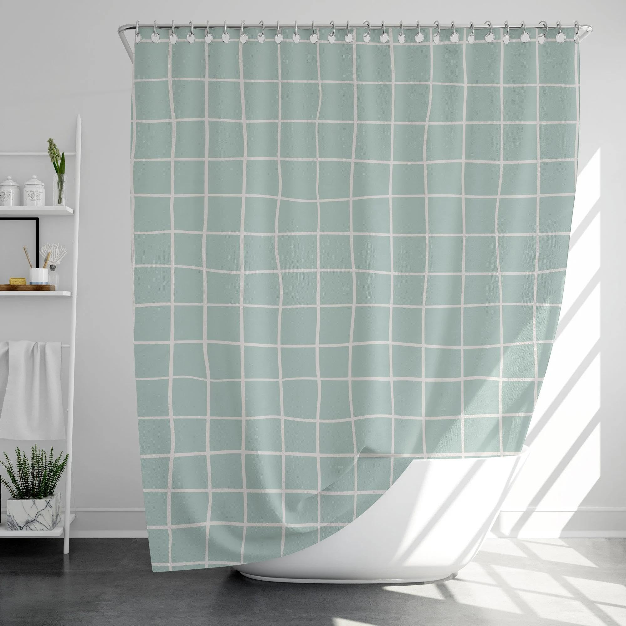 Uudiho Shower Curtain Line Art With 12 Hooks, Heavy Duty Washable Modern Luxury Hotel Style Bathroom Decor 150X150cm/59X59in(Wxh) Bathroom Curtains