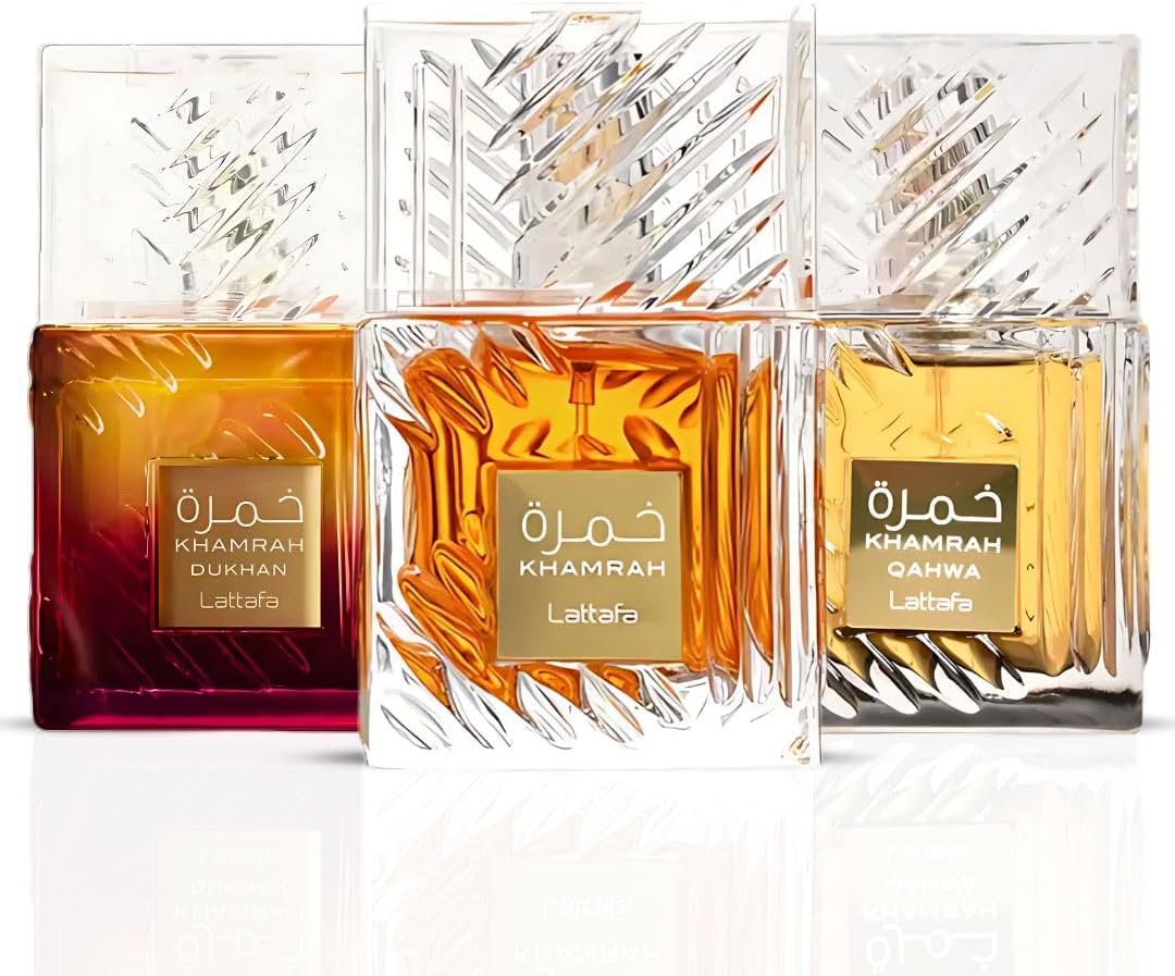 Lattafa Khamrah, Khamrah Qahwa & Khamrah Dukhan Eau De Parfum Sprays 100ML (3.4 OZ) | Three Expressions of Indulgence: Bold, Gourmand & Mysteriously Rich. (Collection)