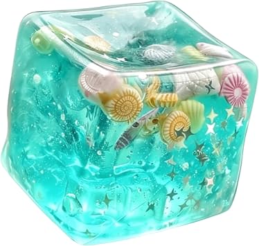 Gel Stress Balls, Cube Stress Ball Ocean Sensory Fidget Toys, 4.5cm Blue Transparent Cube With Glitter, Portable Relief Toy For Office, School, Travel