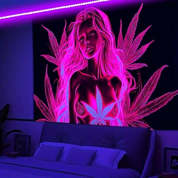Bcsewcg Blacklight Art Wall Hanging, Women's Sexy Red Glow-in-Dark Hot Girl Poster for Adults Room Bedroom Dorm Decor