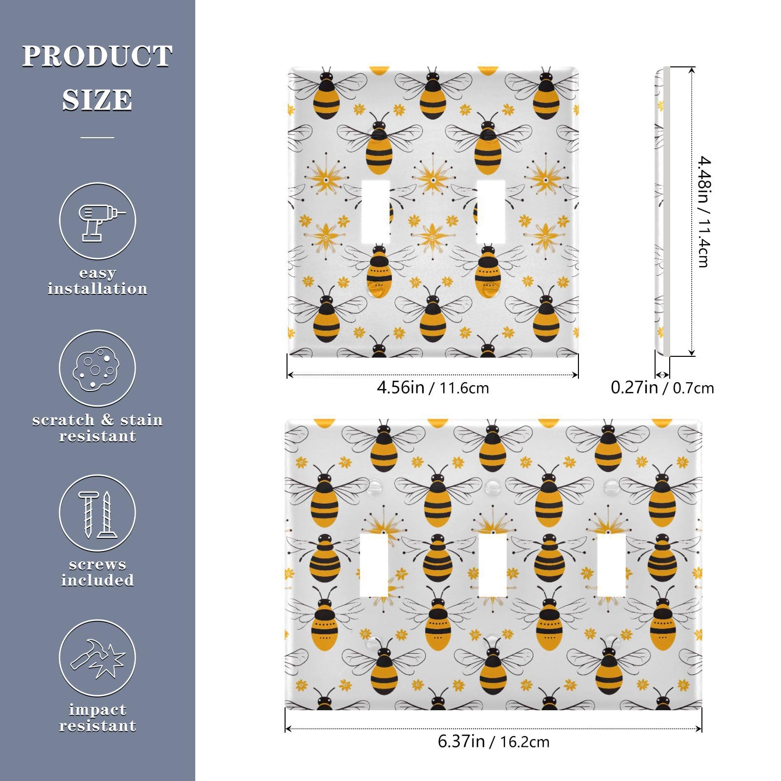 UMIRIKO Cute Bee Light Switch Cover Plate Covers Decorative Double Toggle Home Decor 202a8828