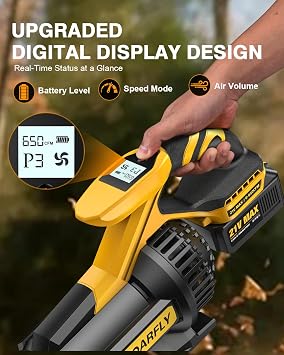 SOARFLY Cordless Leaf Blower 650 CFM | 28,000 RPM Brushless Motor, 24.0Ah Battery & Fast Charger, 3-Speed Turbo Mode, Lightweight Electric Leaf Blower for Lawn Care, Patio, Snow, Leaves, Dust