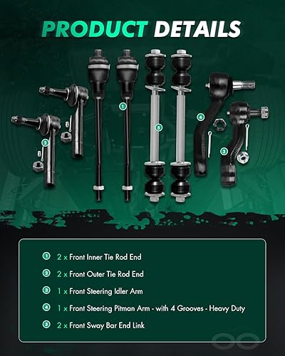 Miniatura 3 de SCITOO - Juego de 8 piezas de suspensión 2 en el interior 2 extremos de la barra de corbata exterior 2 extremos de la barra de boca 1 brazo Pitman 1