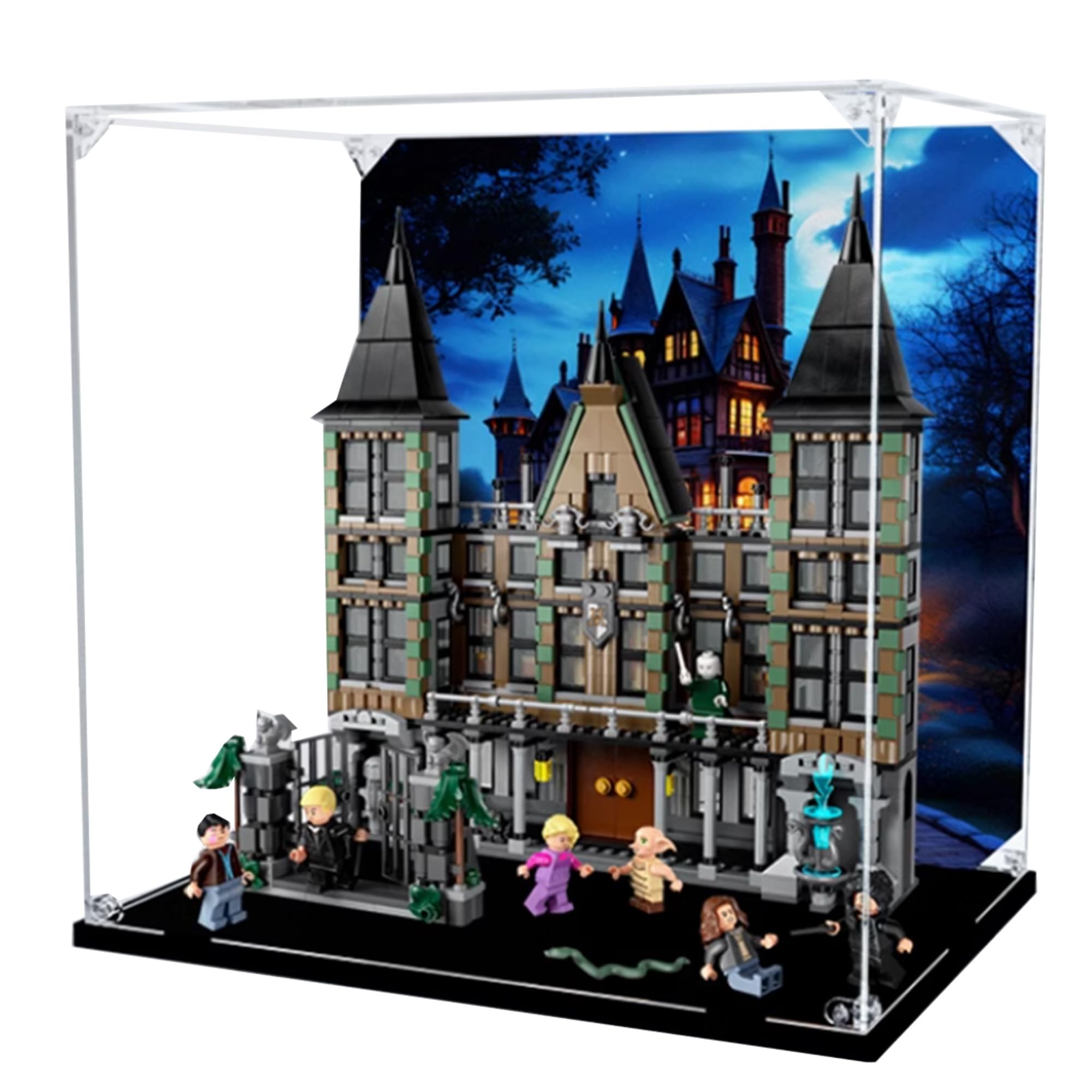Acrylic Display Case for Lego 76453 Malfoy Manor Building Set,Clear Display Case, Dust-Proof Display Case Compatible with Lego 76453 (Only Display Case) (Black Base)