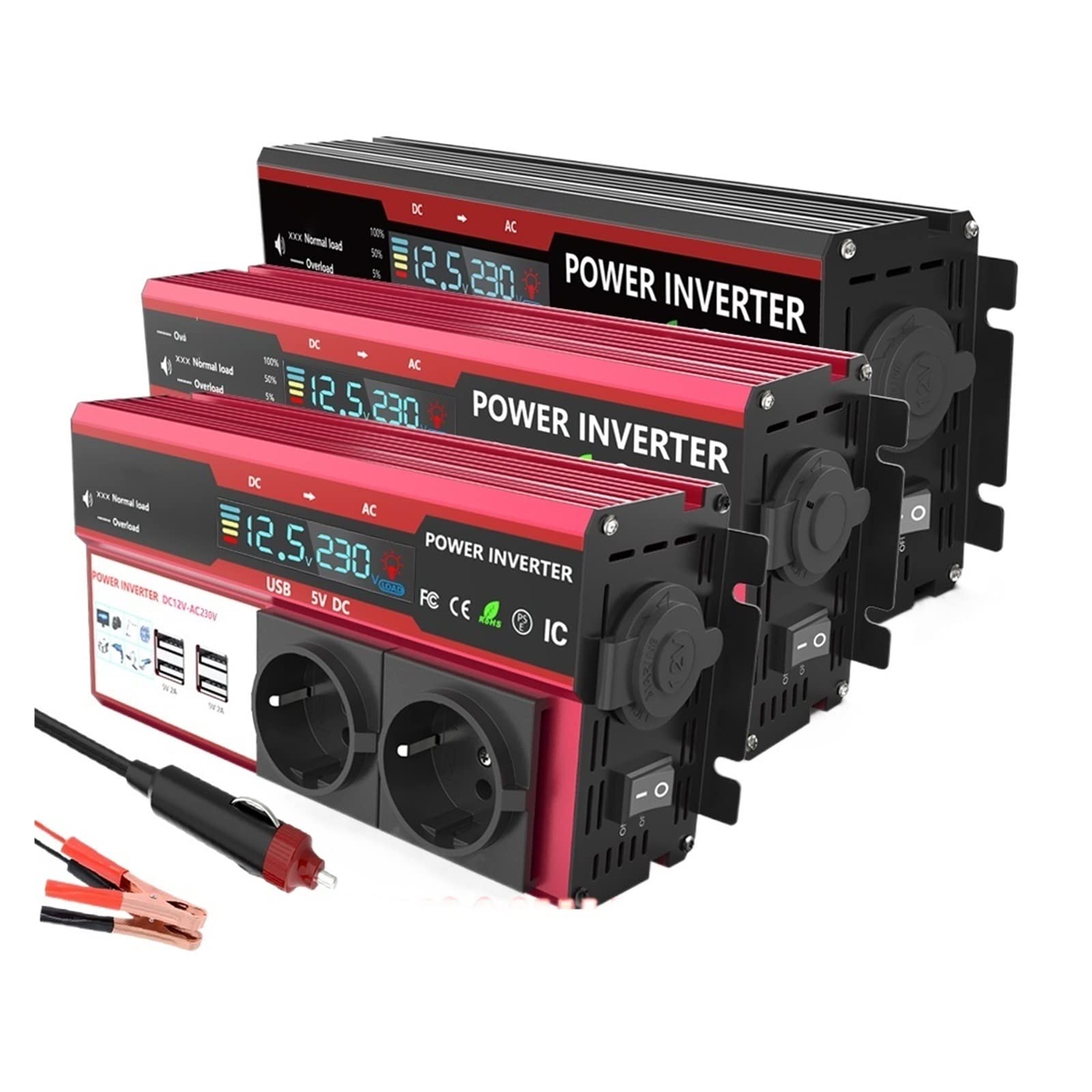 Inversor de Corriente de 3000W 4000W for inversor de Coche RV Barco 500W 800W DC 12V 24V a 120V 220V(800W-Black-4000W)