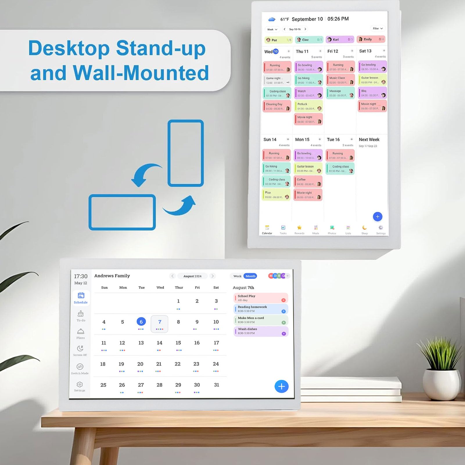 21,5-Zoll-Digitalkalender, Multifunktionaler Planer mit Interaktivem Touchscreen für Familienpläne, Essensplanung, APP-Steuerung, Mobile Synchronisierung (EU-Stecker)