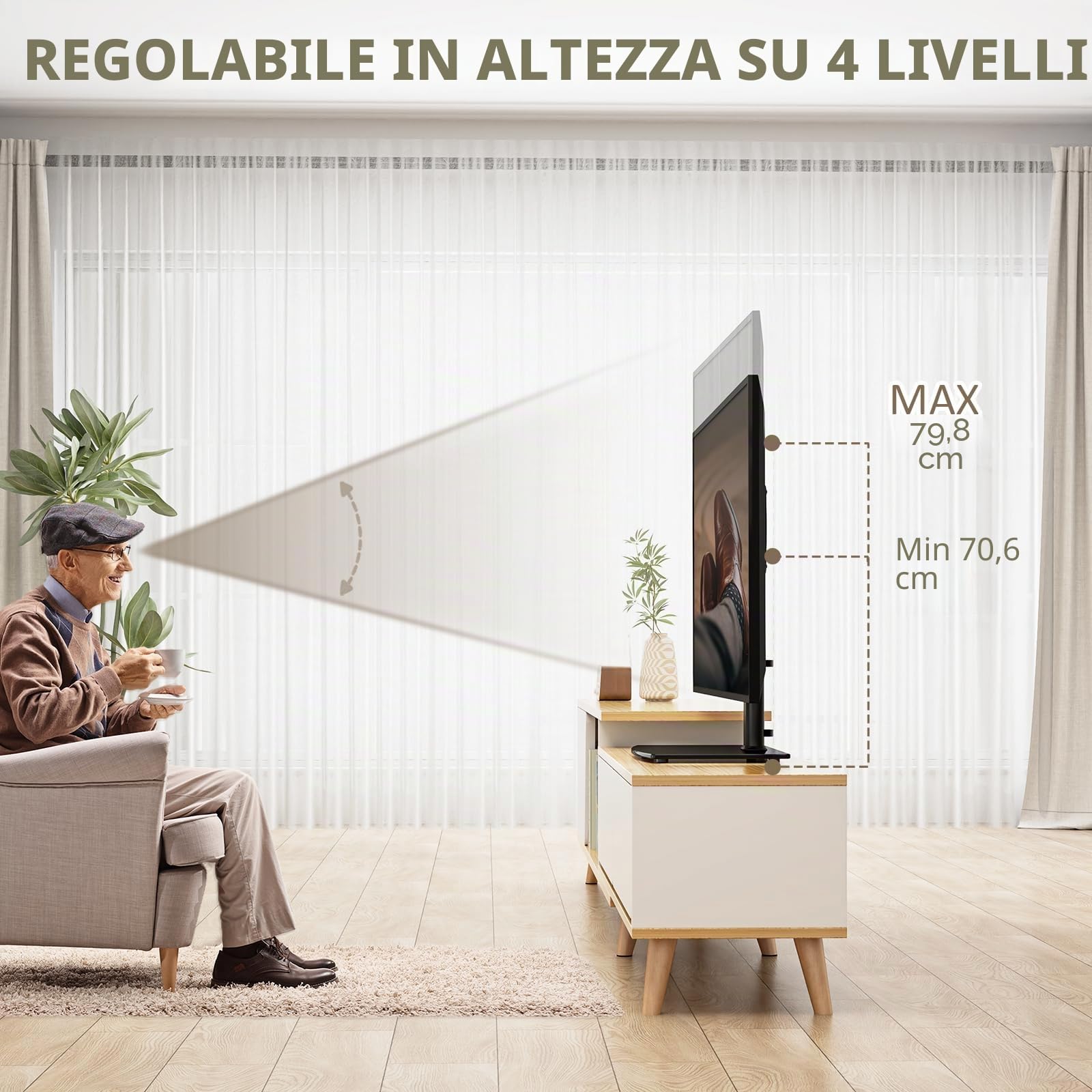 Hemudu Supporto TV da Tavolo, Staffa TV 32 a 70 pollici LCD/LED/Plasma, Supporto TV Universale Girevole 80º, Piedistallo TV 4 Livelli di Regolabile in Altezza, Max 40 Kg, VESA Massimo 600x400 mm