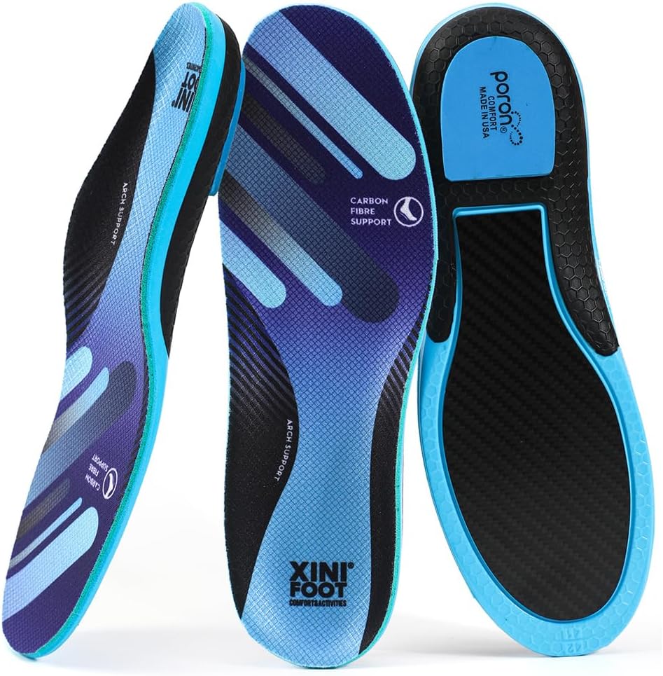 XINIFOOT Carbon Fiber Sport Insoles with Arch Support for Men and Women Shock Absorbing Performance Insoles for Running, Sneaker Insoles, Injury Protection, Energy Return, Increased Performance Mens 10-10.5 | Womens 12-12.5 (11.02 Inch)