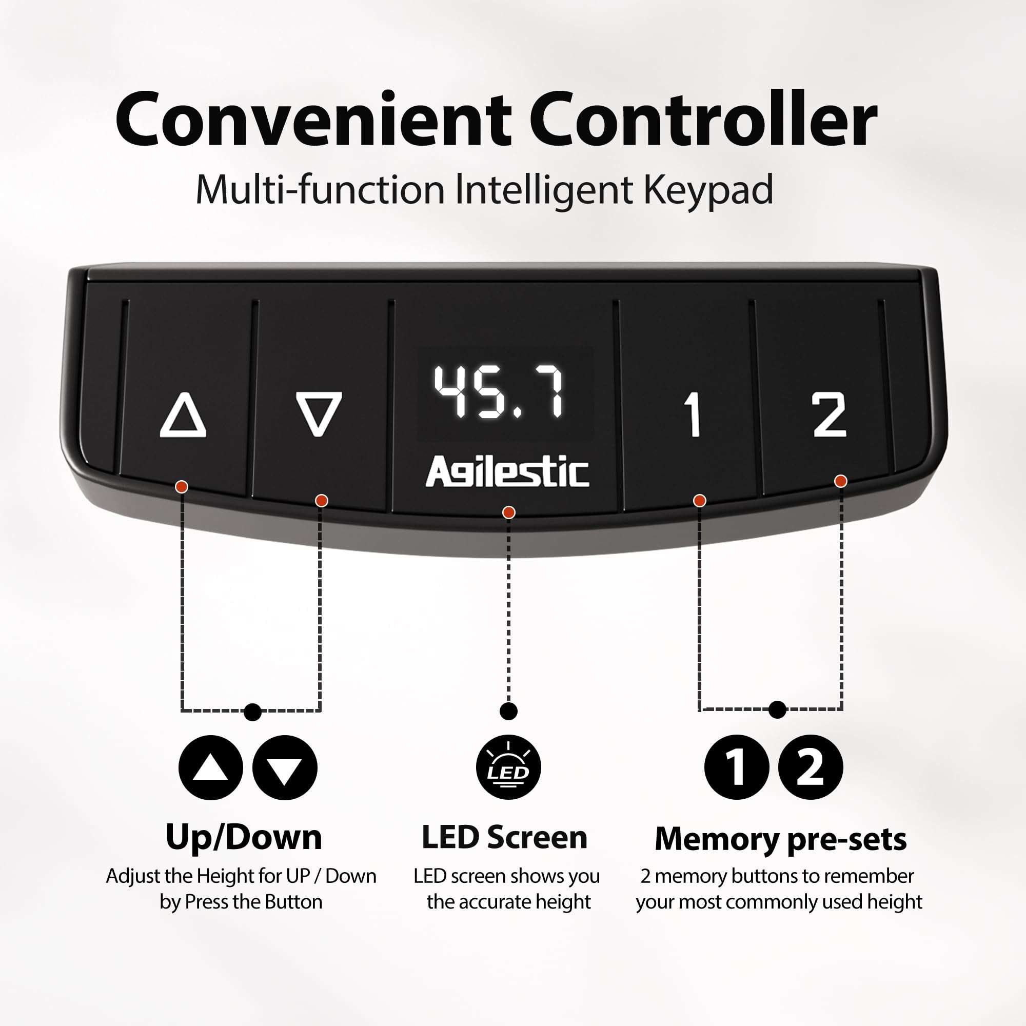 Agilestic Glass Standing Desk with Storage, 48 Inch Electric Adjustable Desk with Glass Shelf and Cable Management, Sit Stand Up Home Office Computer Table, Splice Board, White: White 48 x 24 Inches with 2 drawers