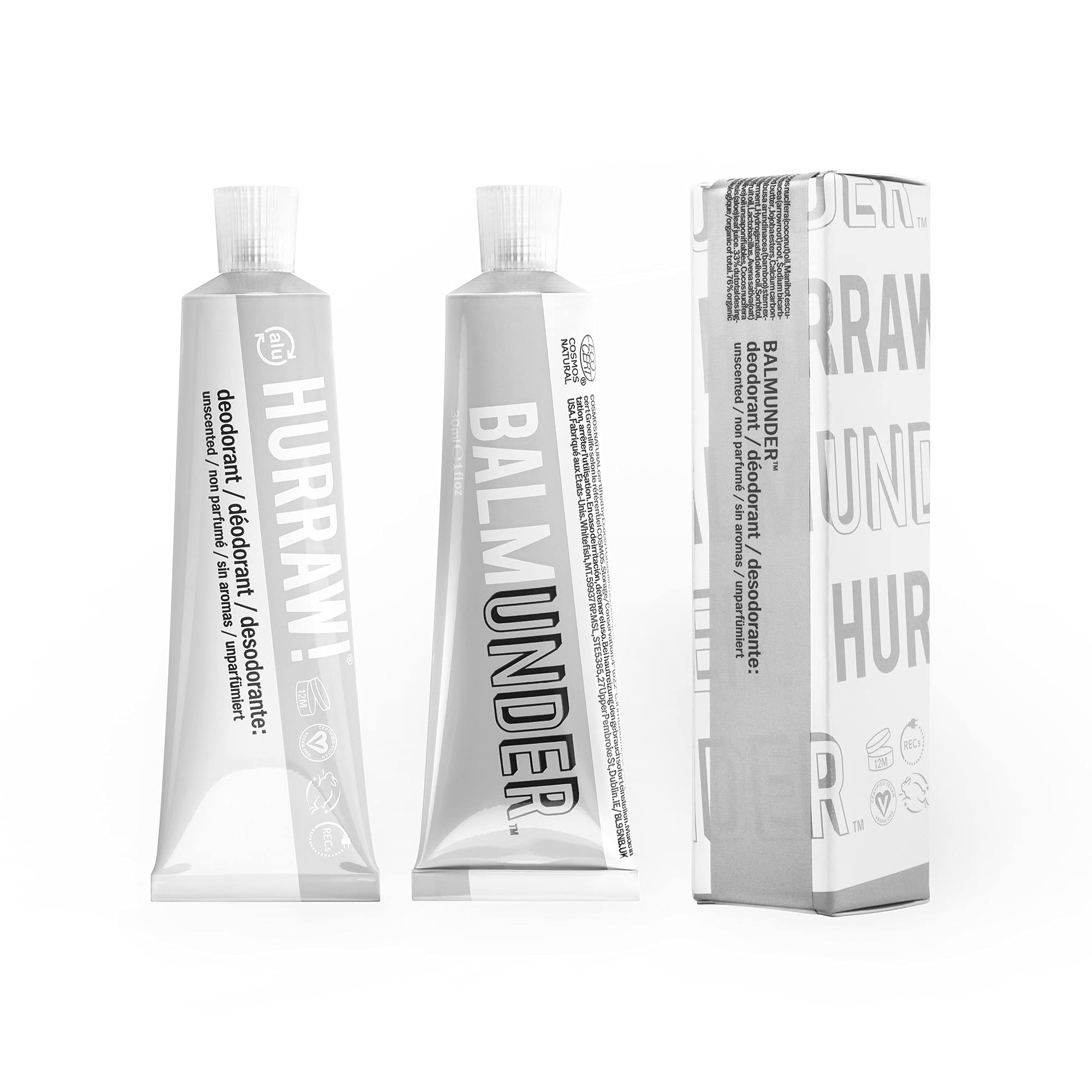 Hurraw! Balmunder Deodorant: 100% Natural body odor control that works (Unscented): Make a pit stop! Non-greasy, Certified Organic and Vegan. For