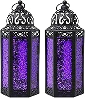 Vista 66 de VELA LANTERNS Farol portavelas decorativo, marroquí, gótico, morado, de 10.5 pulgadas, para mesa o colgar, decoración de Ramadán, decoración