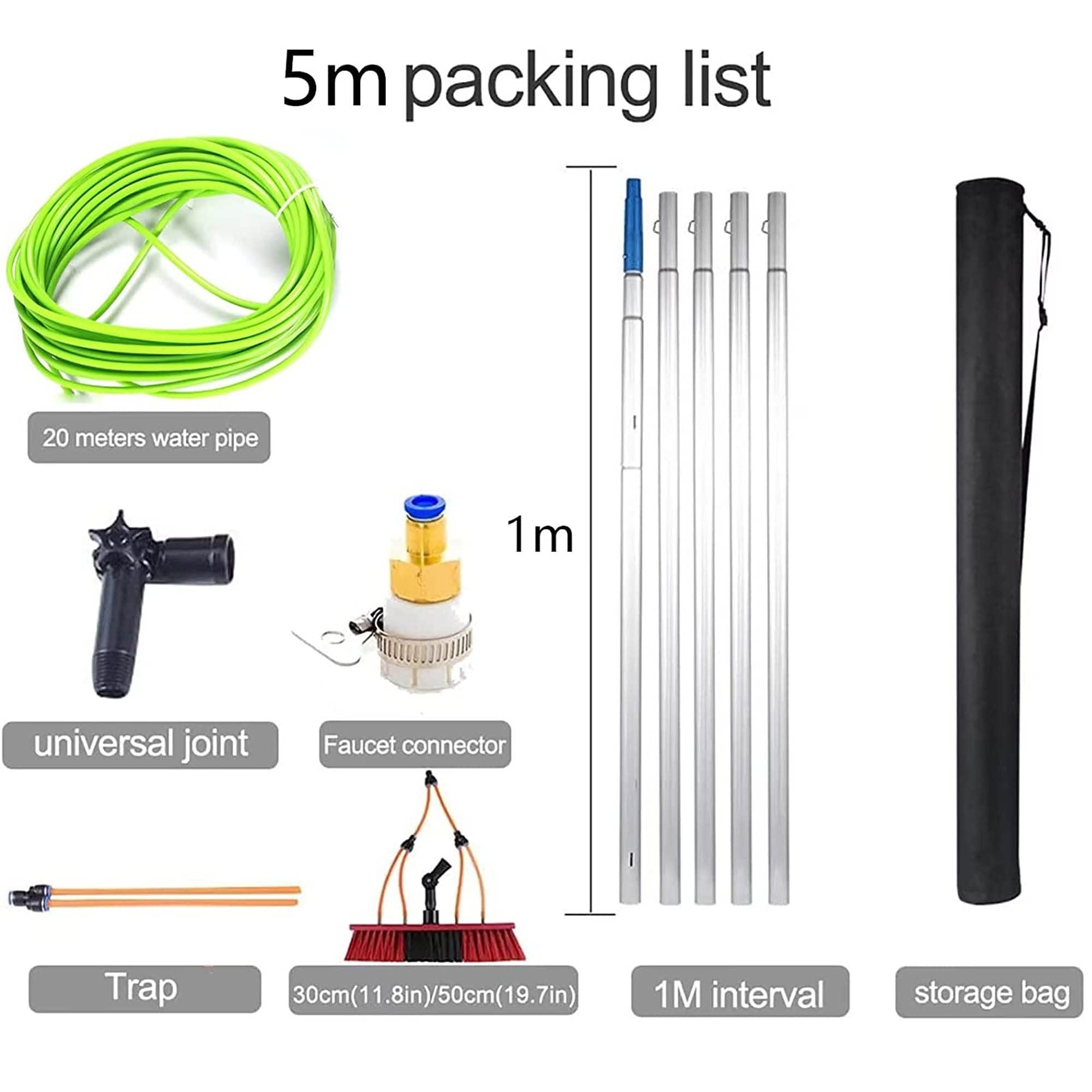 detergente Pannelli fotovoltaici Kit con Asta telescopica ad Acqua e Testina Rotante - Spazzola telescopica per la Pulizia di Pannelli solari e finestre, Ideale per la Pulizia di finestre al
