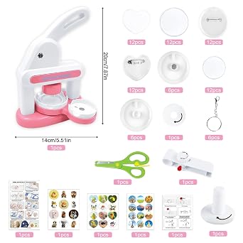Button Maker Badge Machine, 55mm & 35mm Badge Machine Kit, Badge Machine with Circle Cutter, DIY Round and Heart Pin Badge Maker for Party Events Gifts (Pink)