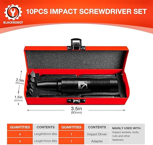 Miniatura 6 de BLACKROBOT Juego de destornilladores de impacto de 1/2 pulgada, CR-V, juego de destornilladores de impacto reversible manual manual, adaptador de