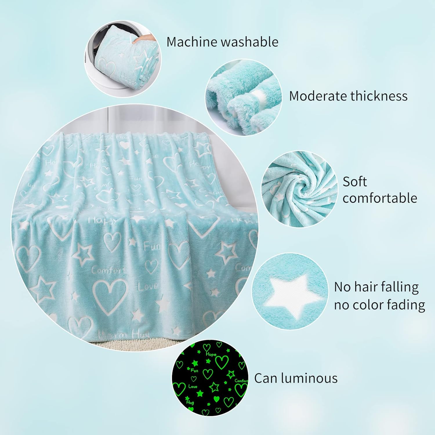 Glow in The Dark Stars Heart Blanket Gifts for Girls Boys,Soft Blanket 3 4 5 6 7 8 9 10 Year Old Girl Gifts Ideas,Toddler Girls Toys Age 6-8,Gifts for Valentine's Day Birthday Presents,50"x60" - Image 3