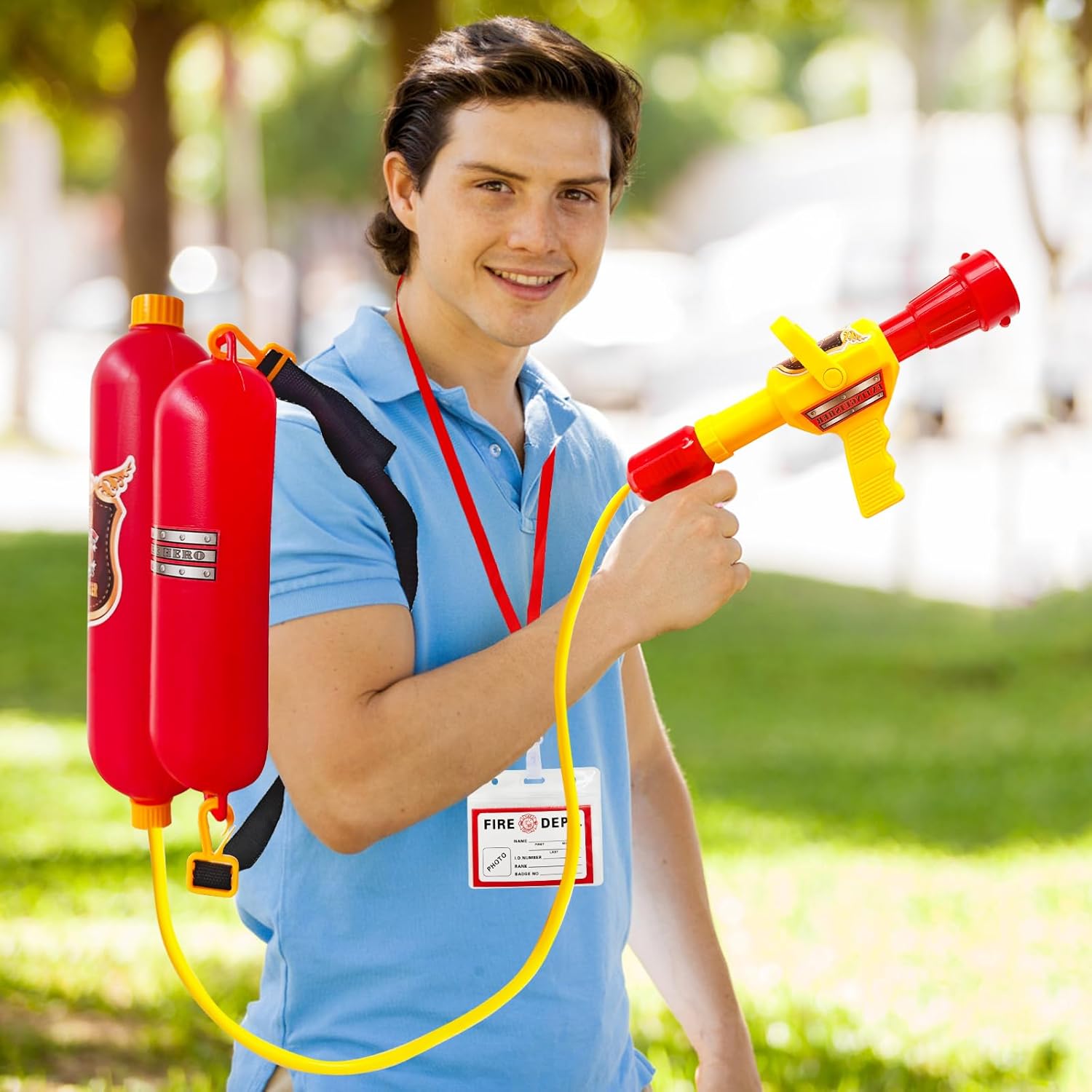 5 Piece Kids Fireman Costume Set,Firefighter Water Gun Blaster Backpack,Firefighter Water Sprayer Toys,Tank with Hose Shooter for Outdoor Play Boys & Girls