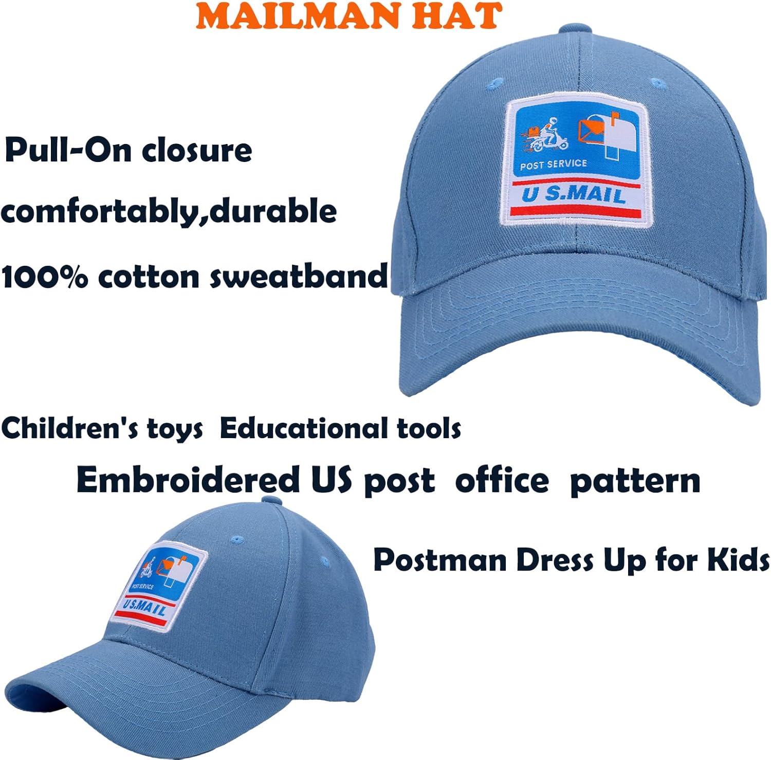 CINKCO Mailman Hat Mr. Postman Costume Blue Baseball Cap Postman Dress Up for Kids - Image 2
