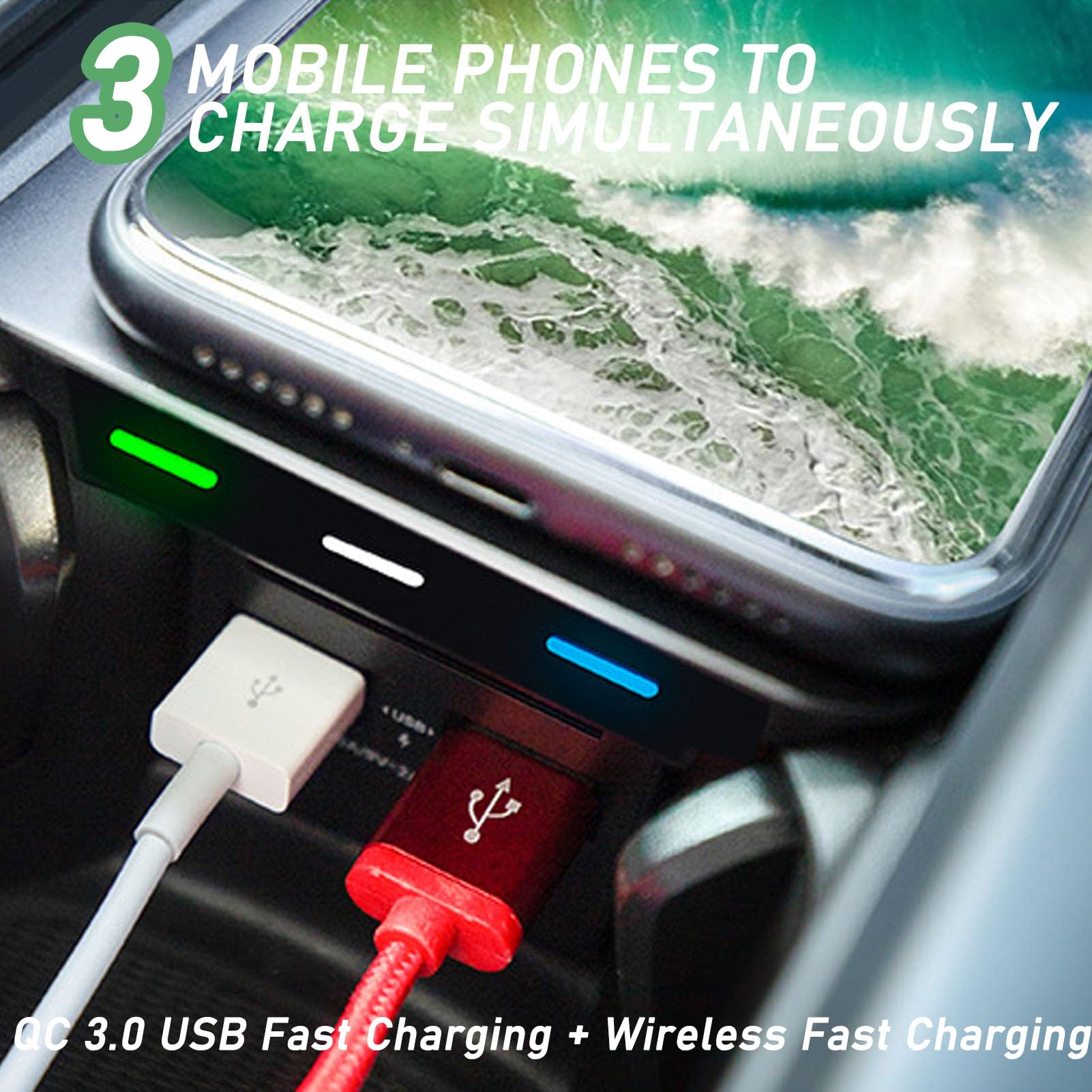 Caricatore Wireless Auto per Volvo S60 Xc60 V60 S90 V90 Xc90 (2015-2024) Tutti I Modelli con Sistema Di Raffreddamento A Doppio Canale D'Aria 15w Fast Charge Accessori Di Aggiornamento